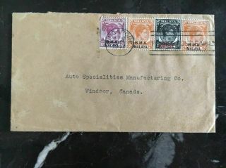 1947 Malaya Singapore Commercial Cover To Windsor Canada Auto Manufacturing