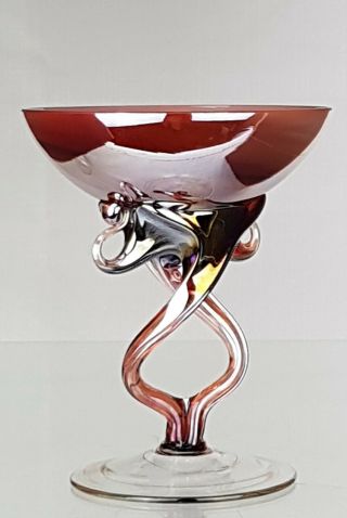 5.  5 " Jozefina Krosno Art Glass Sculpture Octopus Iridescent Jellyfish Bowl Dish
