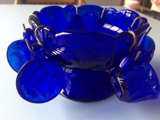 Vintage Mini Punch Bowl And Cups Childrens Conalt Blue Print