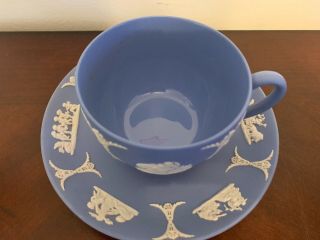 Vintage Wedgwood Blue Jasperware Tea Cup & Saucer Neoclassical Grecian Cherubs 2