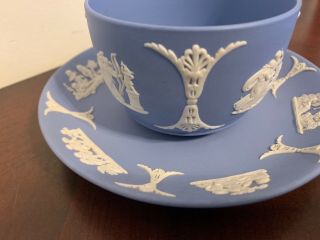 Vintage Wedgwood Blue Jasperware Tea Cup & Saucer Neoclassical Grecian Cherubs 3