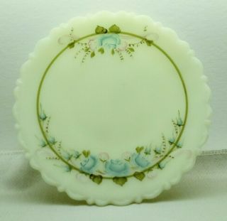 Vintage 8 " Fenton Glass Lime Green Sherbet Plate Hand Painted Signed C Griffitts