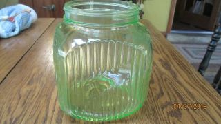 Vtg Hoosier Ribbed Green Depression Glass Canister/jar - No Lid