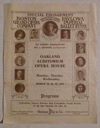 Boston Grand Opera Pavlowa Ballet Oakland Auditorium 1916 Program
