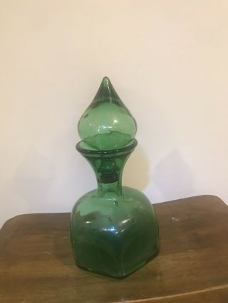 11” Vintage Green Genie Bottle Decanter