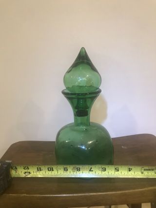 11” Vintage Green Genie Bottle Decanter 3