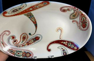 TABLETOPS UNLIMITED MULTI PAISLEY 17” OVAL SERVING BOWL HAND PAINTED CRAFTED HTF 2