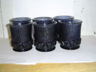 Set Of 6 Vintage Fostoria Sorrento Blue Jiggers Goblets 4 " Glasses 3 Part Mold