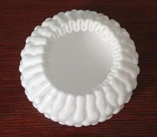 Vintage Fenton Milk Glass Hobnail Ribbon Crimped Bowl 4 ",  Milk White,  Heavy (2)