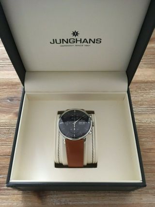 Junghans Meister Chronoscope 027/4526.  01 Dark Blue Dial/Tan Strap Wristwatch 2