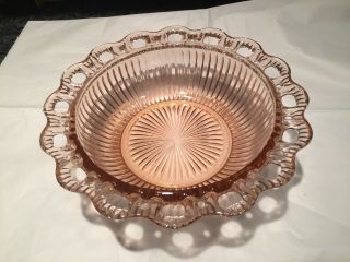 Vintage Pink Depression Glass Anchor Hocking Old Colony Bowl Ribbed / Lace Edge