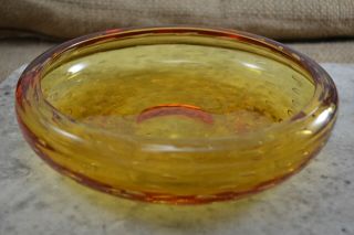 Vintage Large Whitefriars Amber Orange Controlled Air Bubble Glass Dish Bowl