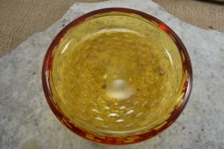 VINTAGE large WHITEFRIARS amber orange controlled air bubble glass dish bowl 3