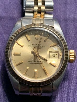 Vintage 1978 Rolex Oyster Perpetual Datejust 14k Gold/ss Ladies Watch