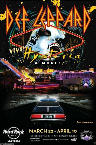 Def Leppard " Viva Hysteria - Hard Rock Hotel " 2013 Las Vegas Concert Tour Poster