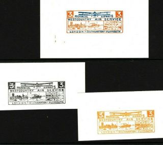 Gb Aviation 1933 Air Stamps Proof & Colour Trials{3} Provincial Airways Mal113