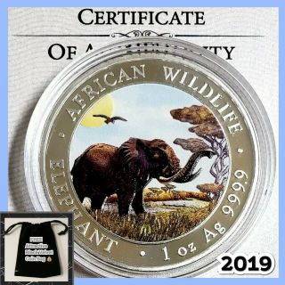 2019 Somalia 100 Shillings 1 Oz African Wildlife Elephant 32/100 Minted W/coa