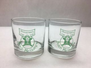 Vintage Set Of 2 Butch Mcguire Rocks Glasses 25th Anniversary Green Design