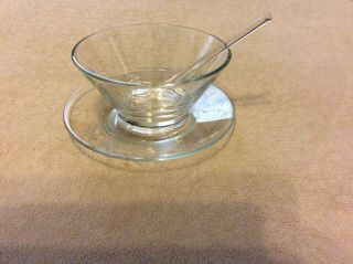 Princess House Vintage Heritage Pattern Etched Mayo Bowl With Spoon & Underplate