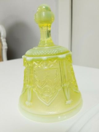 Fenton Topaz Vaseline Opalescent Glass Bell Embossed 6 "