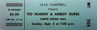 Ted Nugent & Amboy Dukes Concert Ticket 1972 Wango Tango Rare Blue