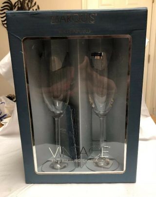 Set Of 2 Vintage Marquis By Waterford 9 " Crystal Champagne Flute Goblets Glasses