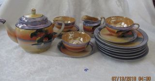 Antique Vintage 17pc Tt Made In Japan Hand Painted Lusterware Tea Set