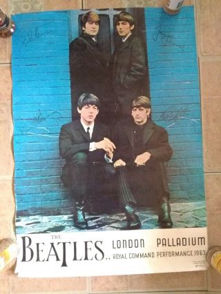 Vtg The Beatles Rare 1975 Wall Poster 27 " X 19 " London Palladium 1963