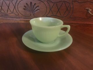 Vintage Fire King Jadeite Set Jane Ray Cup And Saucer Oven Ware
