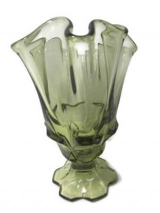 Vintage Fenton Art Glass Colonial Green Valencia Handkerchief Vase