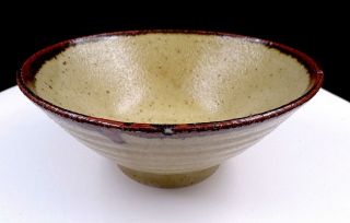 Studio Art Pottery Ringed Stoneware Drip Glaze Rim 7 " Bowl
