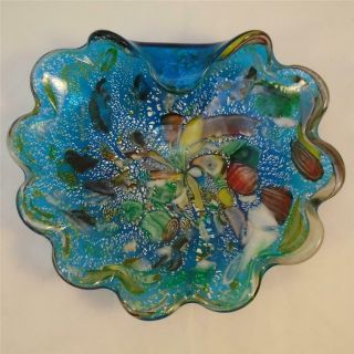 Vintage Murano Art Glass Blue Millefiori Dish Bowl Tray Italy Hq