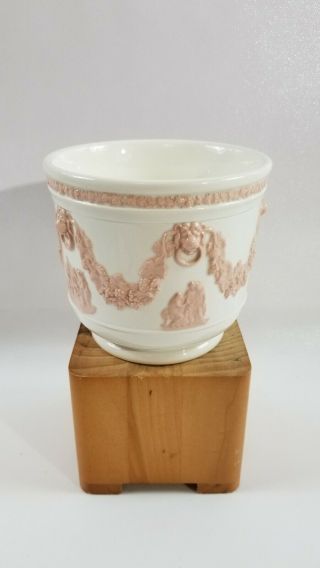 Wedgwood Queensware Pink On White 5 " Vase Urn Jar Centerpiece Lion Swag