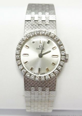 Omega Factory Diamond 18k Gold Ladies Vintage Watch Brickwork Bracelet