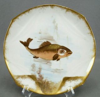 Martial Redon Limoges Hand Painted Gold Fish 8 3/4 Inch Plate Circa 1882 - 1896 B