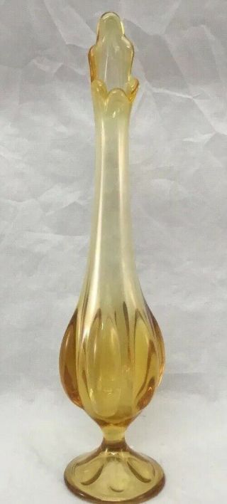 Viking Glass Six Petal Vintage Amber Footed Swung Vase Tall 10 1/2”
