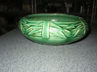 Vtg Mccoy Pottery Green 7 1/2 " Console Bowl Vase Lattice Pattern 1930 