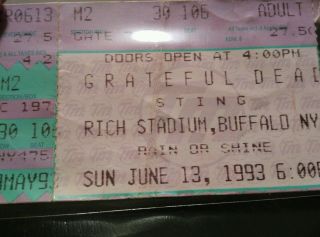 Grateful Dead Ticket Stub,  Rich Stadium,  June 13,  1993,  Orchard Park,  Buffalo