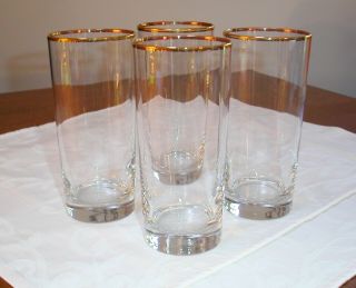 Gold - Rimmed Handblown Crystal Highball/water Glasses - Set Of 4