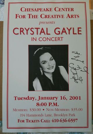 Crystal Gayle Autographed Concert Poster From 2001 -