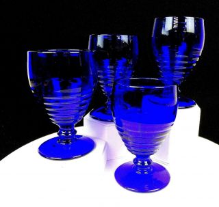 Paden City Glass 991 Penny Line Cobalt Blue 4 Piece 5 " Low Water Goblets 1930 