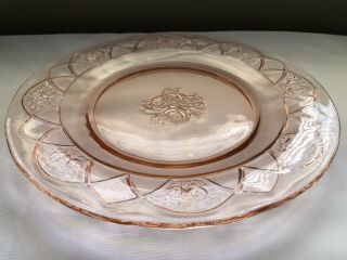 Old Vintage Pink Depression Glass Rose Pattern Dinner Luncheon Plate 9 1/2 "