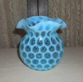 Vintage Fenton Art Glass:opalescent Blue Coin Dot Ruffled Vase