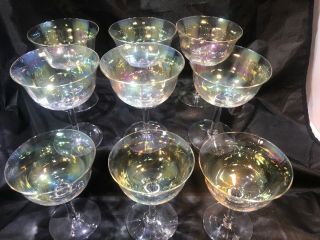 Set Of 9 Vintage Iridescent Champagne Or Wine Crystal Glasses Very Delicate