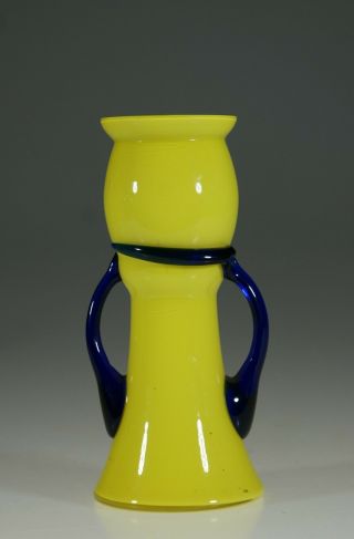 Vintage Deco Czech Glass Yellow & Cobalt Blue Tango Vase C.  1930