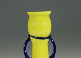 Vintage Deco Czech Glass Yellow & Cobalt Blue Tango Vase c.  1930 3