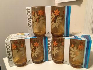 Vintage Anchor Hocking Flower Pattern 12oz Juice Glasses Set Of 12 Old Stock