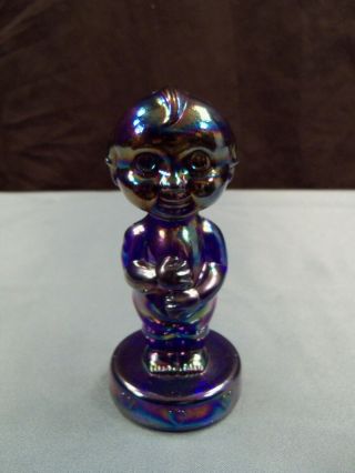 Joe St.  Clair Blue Carnival Glass Kewpie Figurine 4 5/8 " Tall