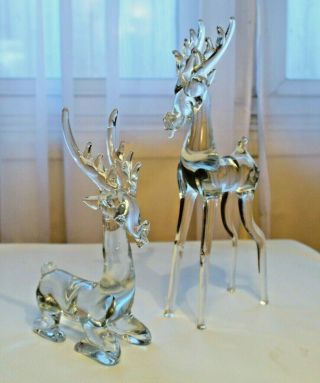 10 " & 7 " Crystal Glass Deer / Reindeer Figurine