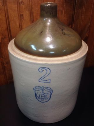 Vintage Jug Stoneware Crock Uhl Art Pottery Co Acorn Wares Huntingburg In 2 Gal